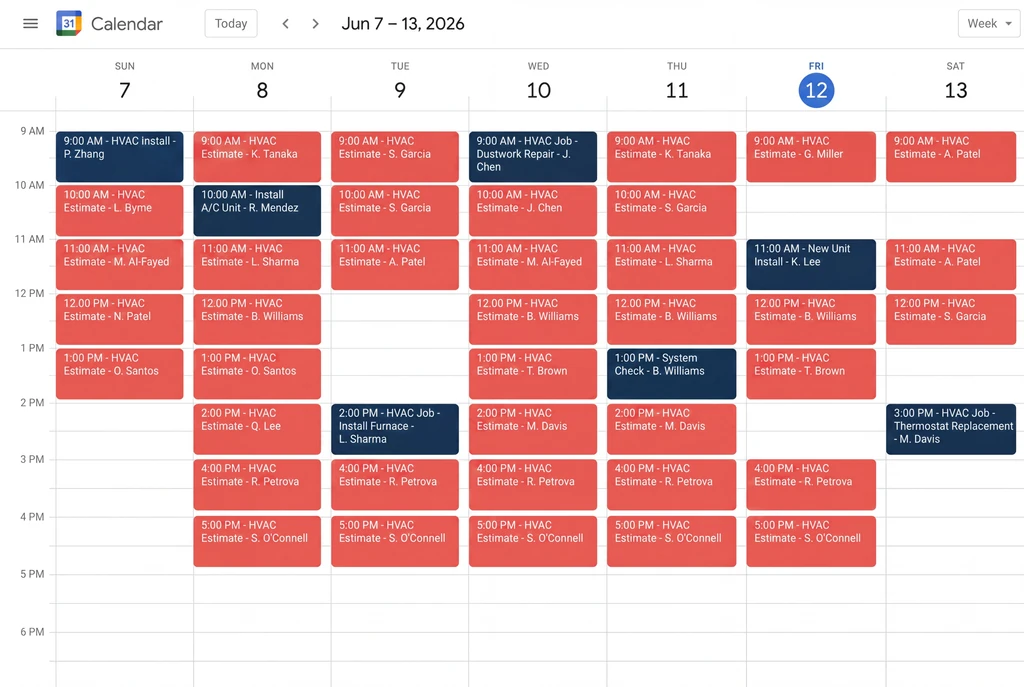 Booked estimates on the calendar
